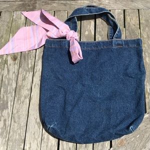 Retro Denim Tote Bag 🌸 * pink scarf included*